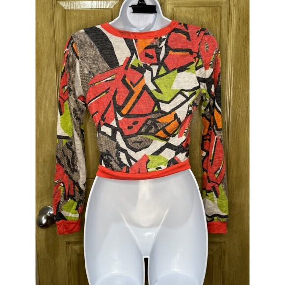 Anthropology Mauve Crop Beaded Pocket Shirt Sweater Abstract Boho Small - Picture 2 of 6